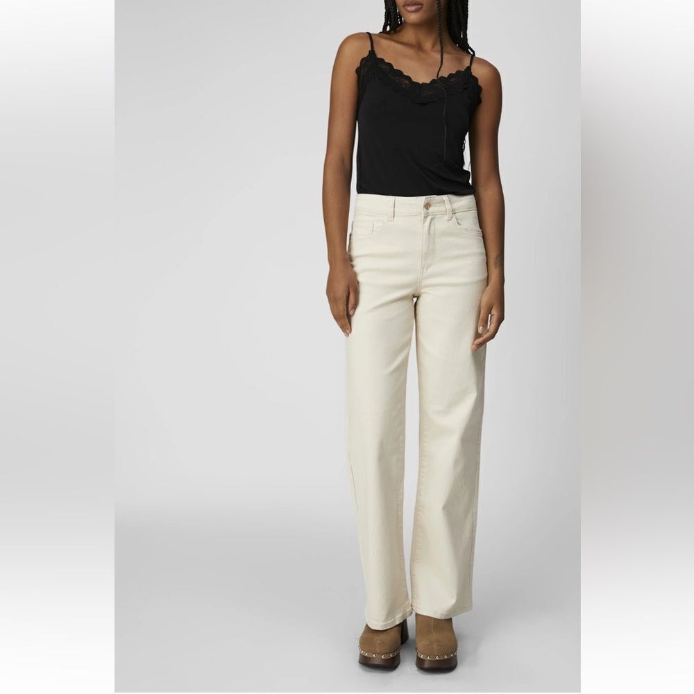 Object Cotton Wide Leg Jeans in Cream Sz Medium NWT